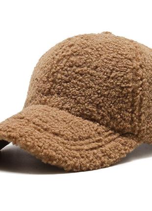 Меховая кепка барашек коричневая, теплая бейсболка, женский головной убор, fs-22351 фото