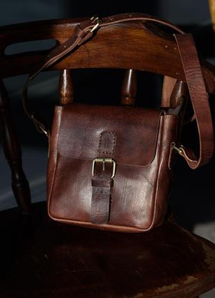 Шкіряна коричнева унісекс сумка nemo o