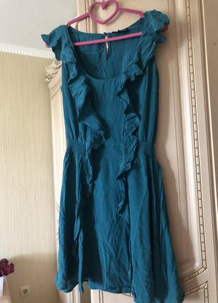 Милое шелковое платье с рюшами, натуральный шёлк шелк, цвет изумруд3 фото