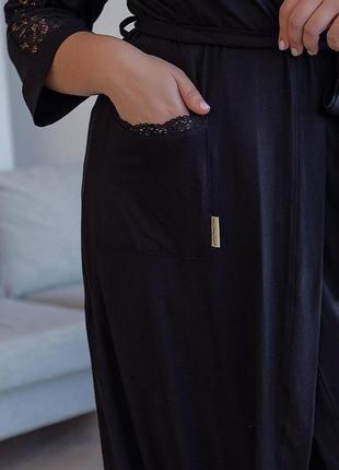 Жіночий віскозний халат хч1212 чорний4 фото