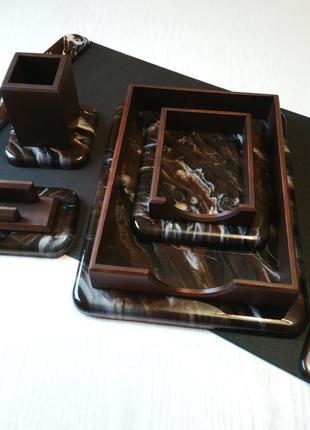 Настольный набор опера resin, черешня,5 предметов, коричневый1 фото