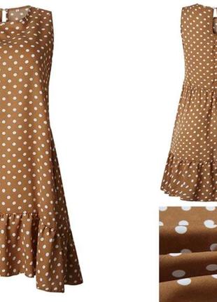 Платье в горошек коричневое3 фото