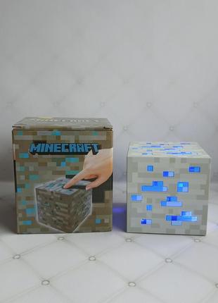 Ночник майнкрафт usb куб блок led my world minecraft‌ 7,5 см аккумуляторный синий !!