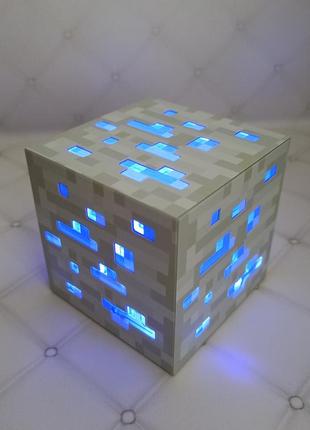 Ночник майнкрафт usb куб блок led my world minecraft‌ 7,5 см аккумуляторный синий !!6 фото
