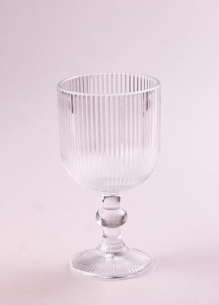 Бокал для вина высокий фигурный прозрачный ребристый из толстого стекла набор 6 шт