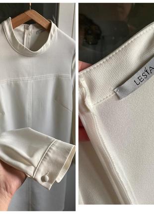 Lesta m/l вечернее лаконичное в стиле zara белое молочное белое платье длинный рукав10 фото