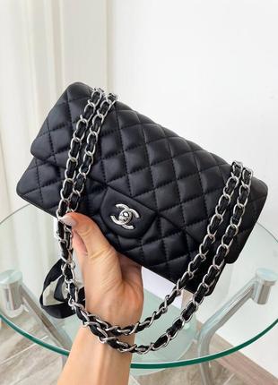 Люксусова шкіряна сумочка чорна chanel сумка