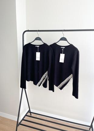 Черная кофточка с камушками zara