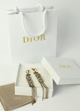 Диор сережки длинные цепи в подарочной брендовой упаковке / серьги длинные диор