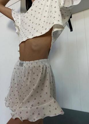 Женская пижама в рубчик белая домашняя одежда6 фото