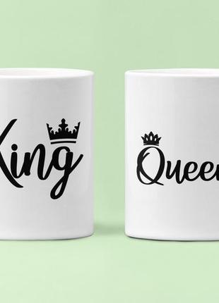 Парные чашки кружки king queen пара для влюблённых белые 330 мл