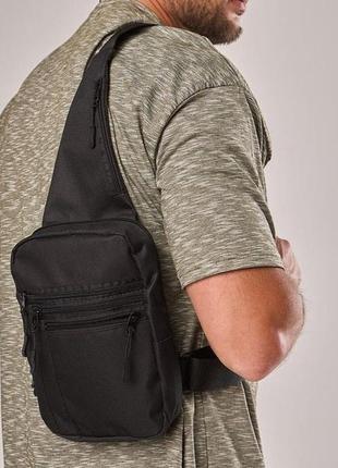 Сумка слинг мужская, сумка тактическая через плечо из кордуры, черная9 фото