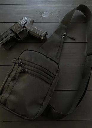 Сумка слинг мужская, сумка тактическая через плечо из кордуры, черная4 фото