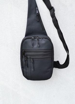 Сумка слинг мужская, сумка тактическая через плечо из кордуры, черная10 фото
