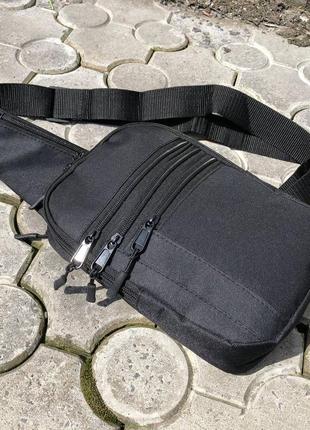 Сумка слинг мужская, сумка тактическая через плечо из кордуры, черная6 фото