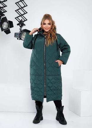 Теплющее зимнее женское пальто на синтепоне стеганное больших размеров: 52-54,56-58 60-62,64-66 бежевое4 фото