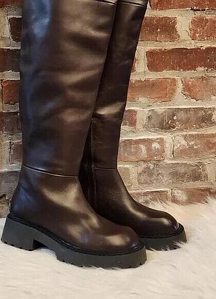 Mango нові жіночі шкіряні чоботи ботфорди розмір 38, 39 іспанія