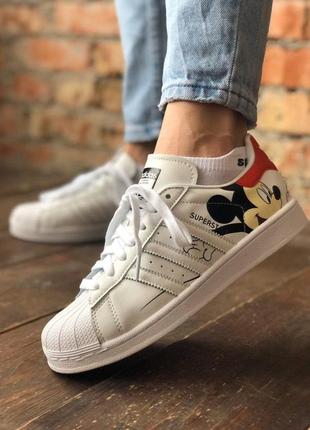 Женские кроссовки  adidas superstar beige mickey mouse