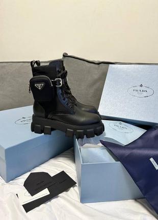 Ботинки женские черные prada boots zip pocket black
