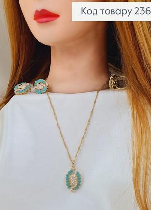 Набір підвіска на шию, сережки та колечко в камінцях в асорт