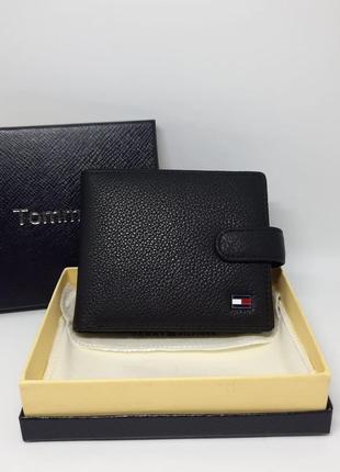 Мужской кошелек из натуральной кожи. черный кошелек tommy. подарок на день рождения мужчине