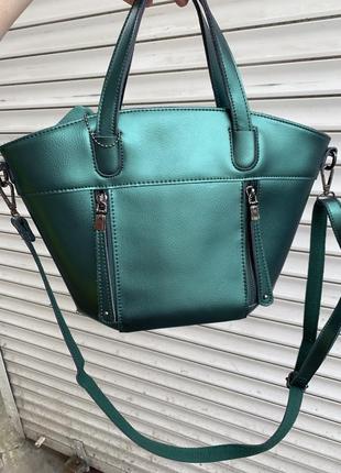 Кожаная сумка сумка кожаная цвет зелёный перламутр1 фото