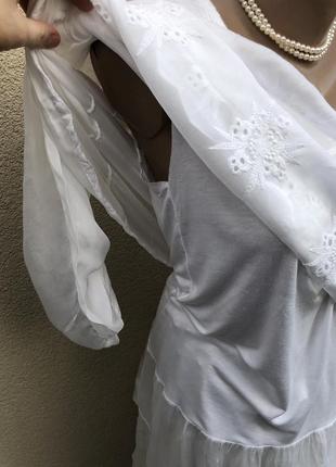 Белая,многослойная,шелковая блуза,туника с вышивкой2 фото