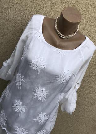 Белая,многослойная,шелковая блуза,туника с вышивкой6 фото