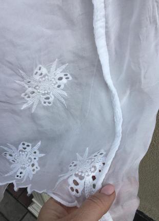 Белая,многослойная,шелковая блуза,туника с вышивкой9 фото