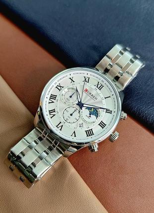 Чоловічий кварцевий стрілковий наручний годинник із хронографом curren 8427 silver-white, оригінал.
