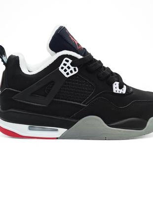 ❄️зимние кроссовки nike air jordan 4 retro ppsg paris saint germain черные с красным❄️