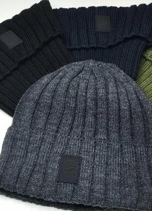 В'язана чоловіча шапка adidas пума осінь зима акрил рубчик на флісі довга, молодіжні в'язані стильні шапки8 фото