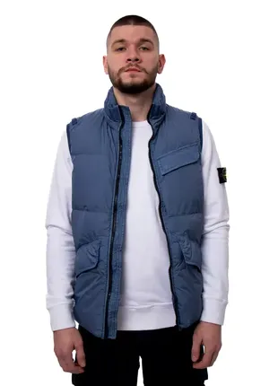 Жилет stone island crinkle reps down gilet in dark blue2 фото