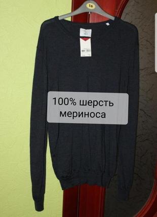 Новый мужской джемпер, свитер, 100% шерсть мериноса, размер л от black1 фото