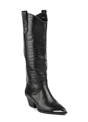 Сапоги-ковбойки женские демисезонные черные кожаные на каблуке 1703б6 фото