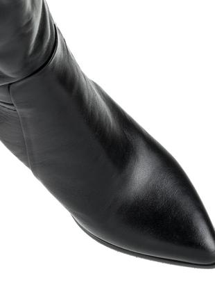 Сапоги женские зимние черные кожаные на толстом среднем устойчивом каблуке,с острим носком  1173цп5 фото