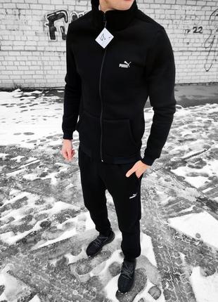 Теплый мужской спортивный костюм puma черный (рефлектив)❄️2 фото