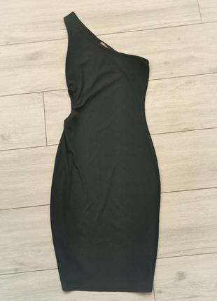 Сукня в рубчик на одне плече с вирізом на талії7 фото
