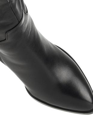 Сапоги женские черные кожаные на широком толстом каблуке, с острым носком, с мехом 1671ц7 фото