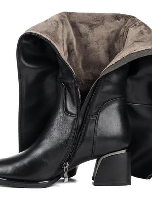 Ботфорты женские черные кожаные на высоком устойчивом каблуке,высокие сапоги,на меху 1668ц8 фото