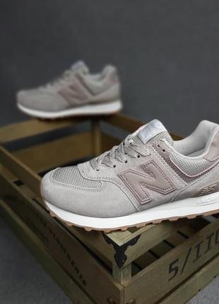 New balance 574 пудра пудровые кроссовки женские замшевые замша с сеткой весенние осенние демисезонные демисезонные топ качество бежевые с розовым1 фото