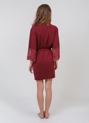 Serenade 4015 бордовый марсала женский халат из микрофибры с кружевом3 фото