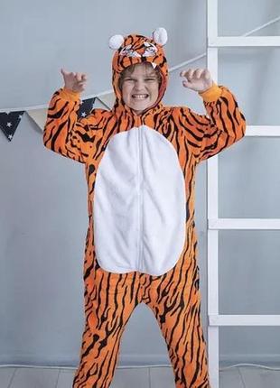 Пижама цельная детская кигуруми хищный тигр на молнии5 фото