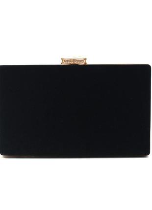 Вечерняя велюровая мини сумка клатч бокс на цепочке маленькая черная выпускная сумочка...