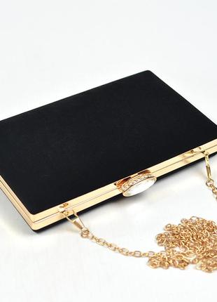 Вечерняя велюровая мини сумка клатч бокс на цепочке маленькая черная выпускная сумочка...