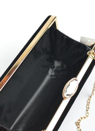 Вечерняя велюровая мини сумка клатч бокс на цепочке маленькая черная выпускная сумочка...