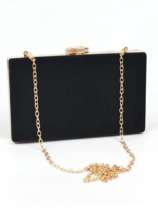 Вечерняя велюровая мини сумка клатч бокс на цепочке маленькая черная выпускная сумочка...