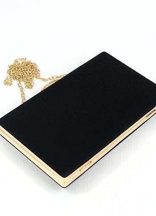 Вечерняя велюровая мини сумка клатч бокс на цепочке маленькая черная выпускная сумочка...
