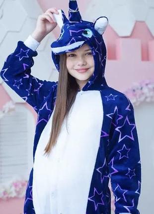 Пижама кигуруми ночной единорог темно - синяя пижамка детская1 фото