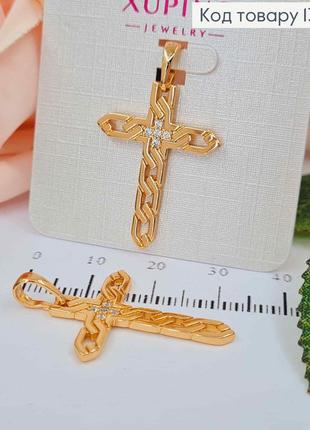 Крестик в виде цепочки, с маленьким крестом поцента, с камешками, 2,8см, кулон крестик из медицинского сплава1 фото